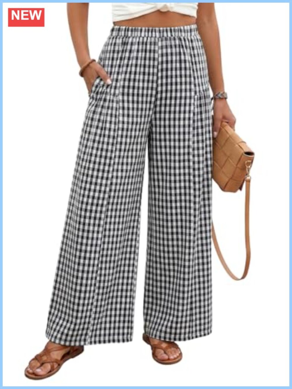 Women's High Waisted Wide Leg Palazzo Pants with Pockets Cotton Blend